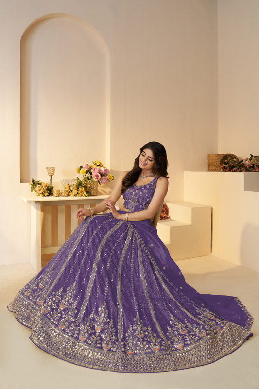 Elegant Designer Mehendi Lehenga with Intricate Sequins and Cut Dana Detailing