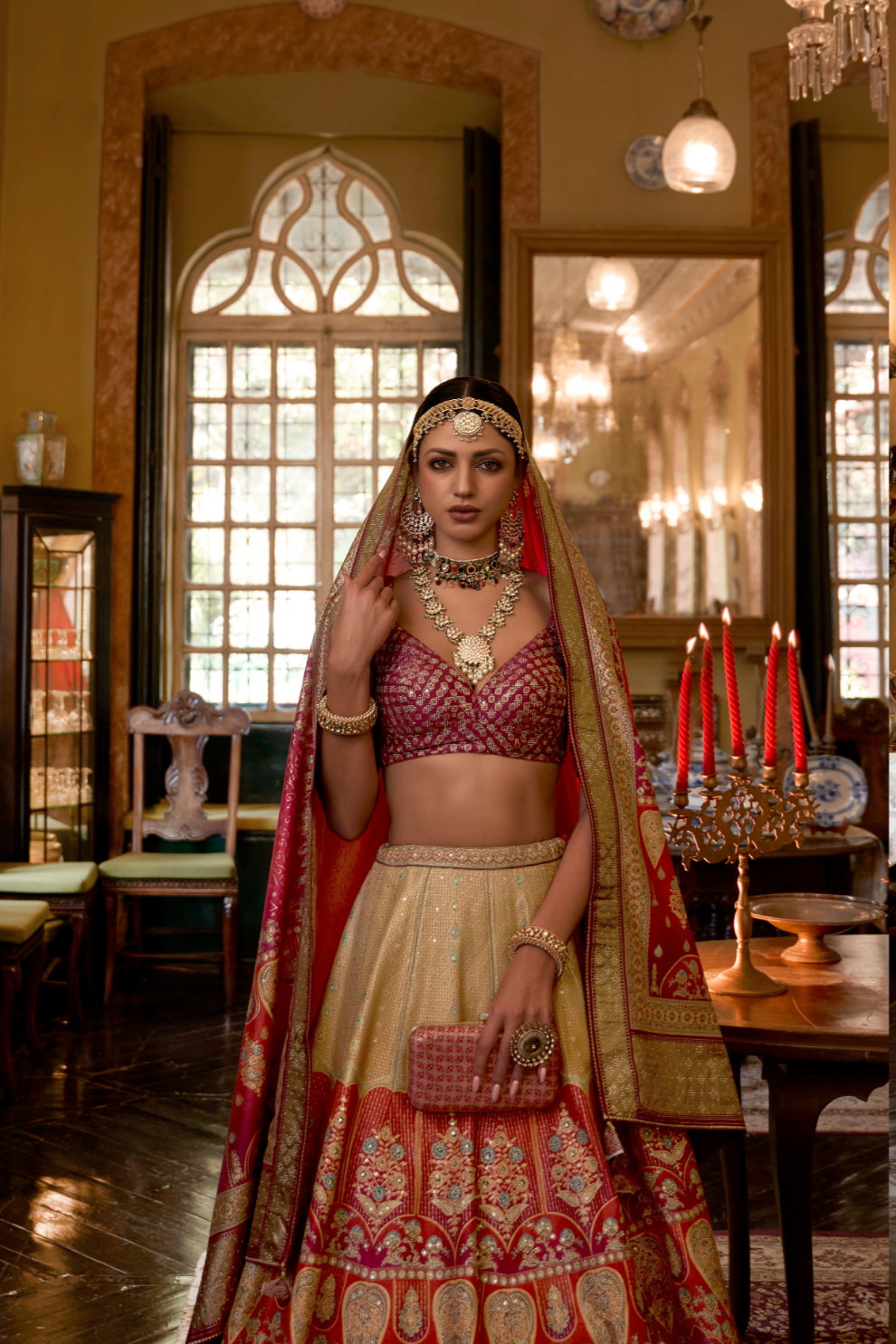 Radiant Orange & Pink Rajwadi Silk Lehenga With Mirror - LaVante Fashion