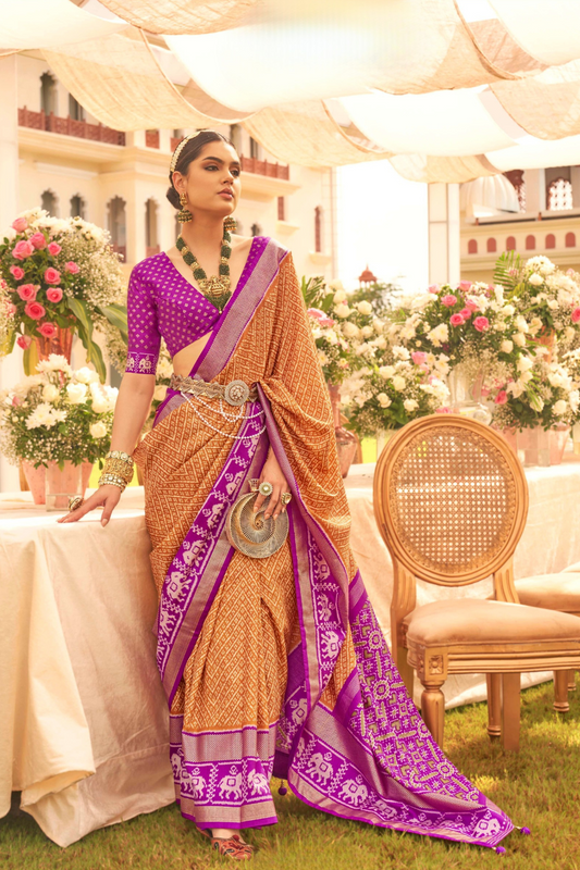 Premium Mercerized Silk Saree with Patola Motifs