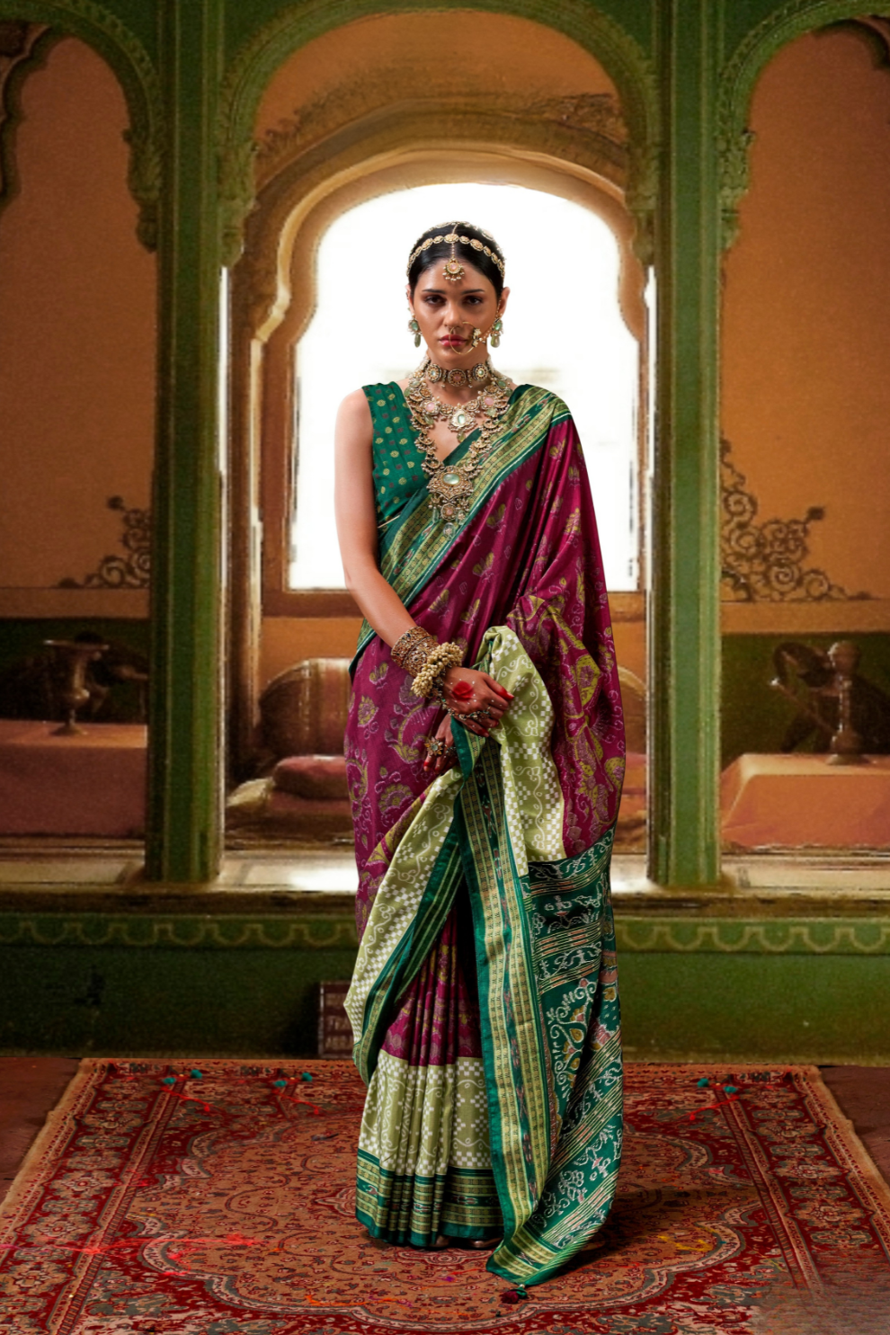 Patola Printed Sigma Silk Saree with Gold Accents