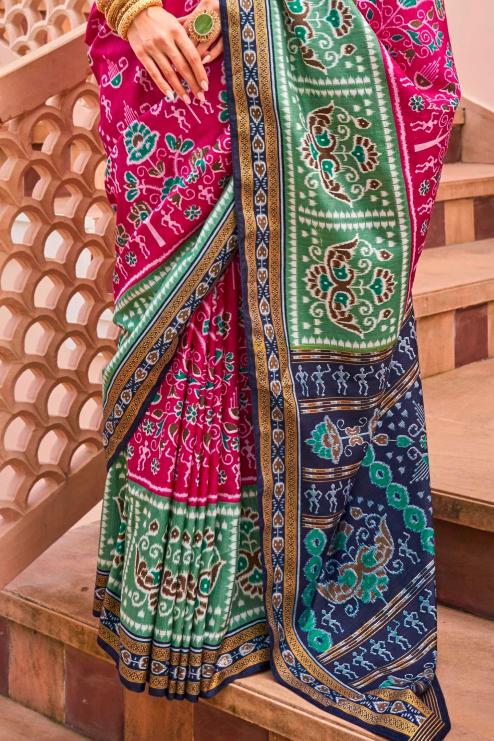 Mercerized Sigma Silk Saree with Traditional Classic and Aqua Finish - LaVante Fashion