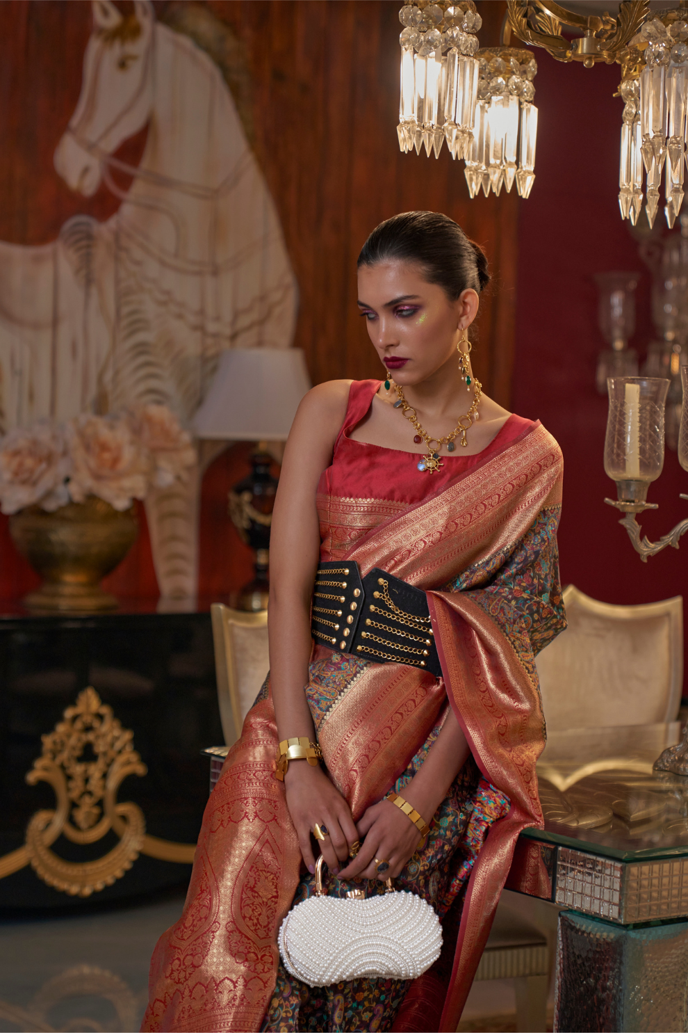 Graceful Gota Handloom Woven Silk Saree with Traditional Detailing