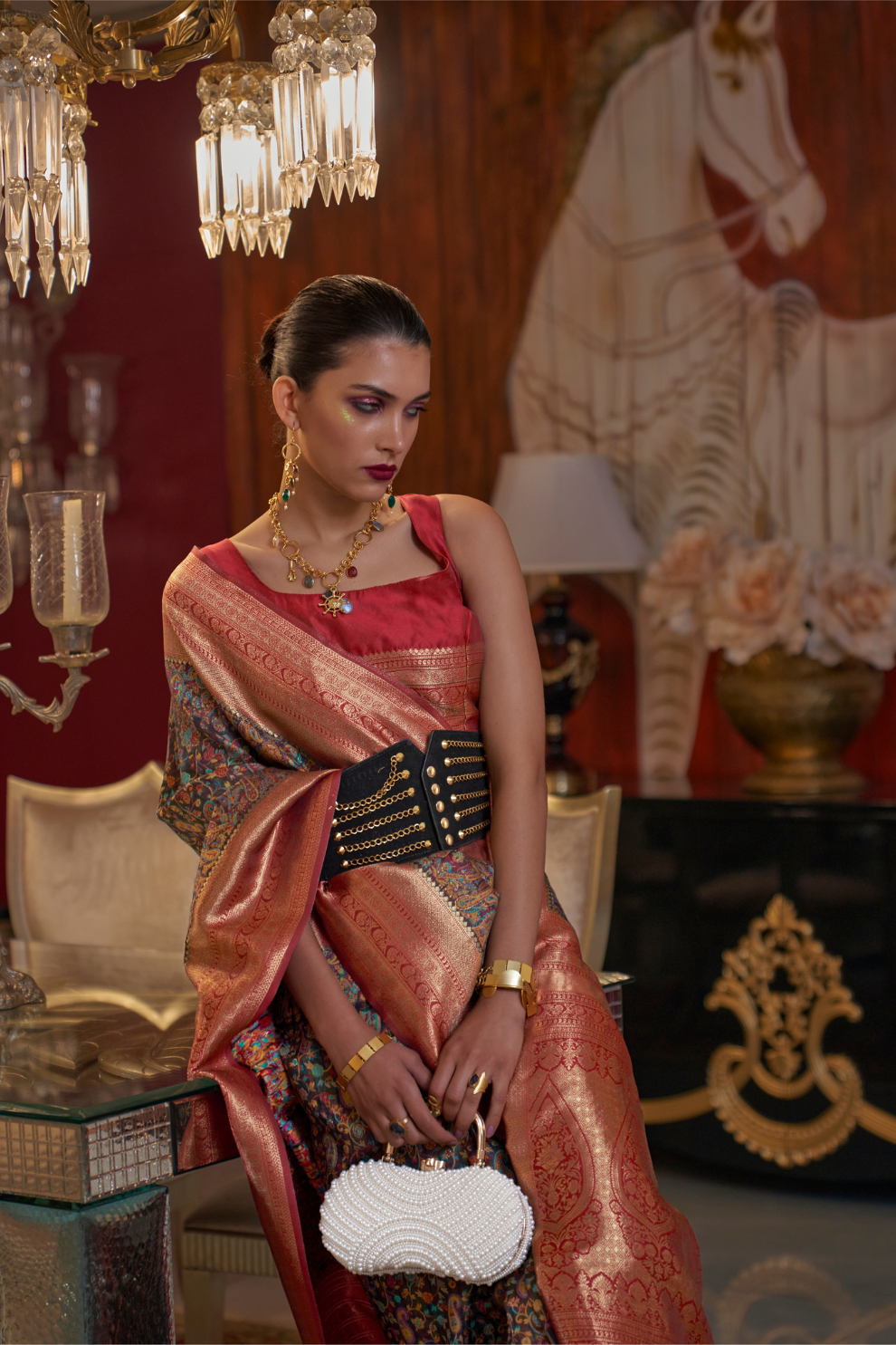 Graceful Gota Handloom Woven Silk Saree with Traditional Detailing