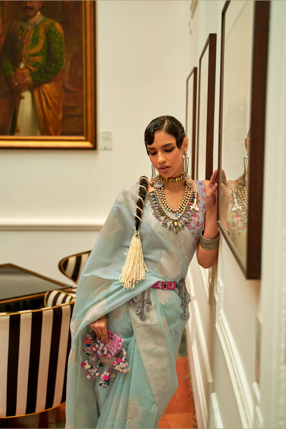 Premium Modal Saree with Ethnic Kashmiri Pallu and Blouse