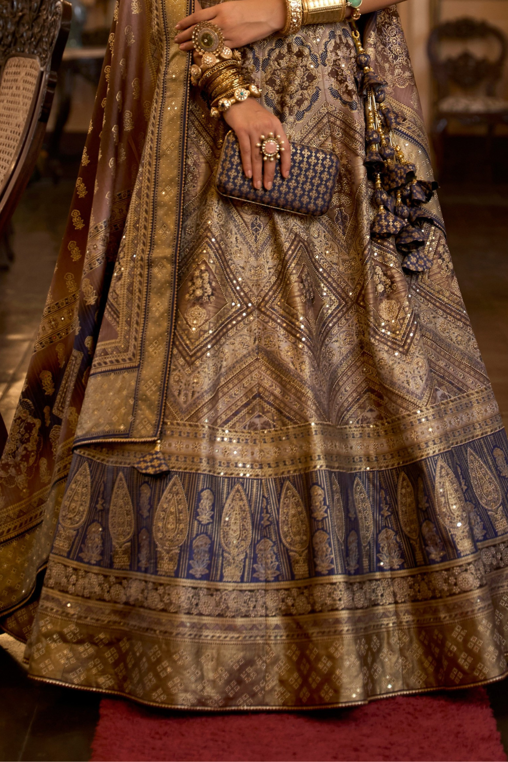 Golden Beige Stone Embellished Silk Lehenga Choli - LaVante Fashion