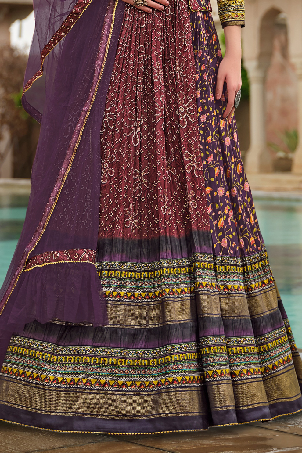Elegant Purple Silk Anarkali With Delicate Floral Print