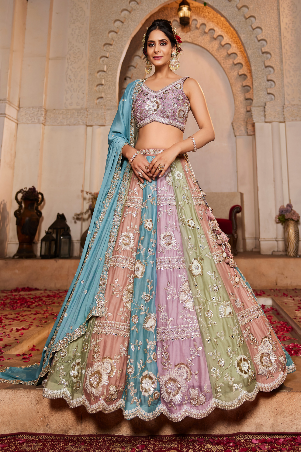 Traditional Georgette Lehenga Choli Set with All-Over Sequins Embroidery