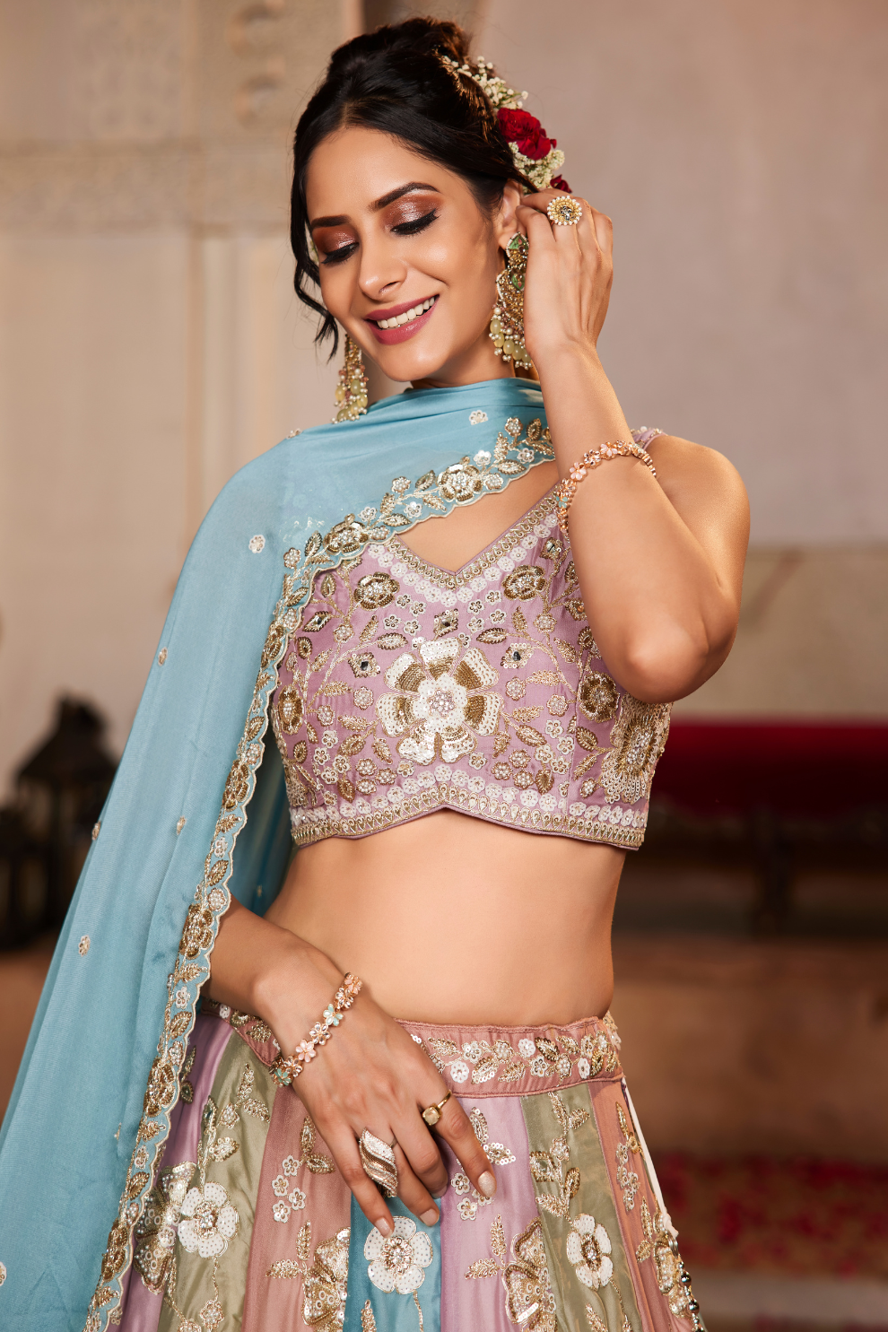 Traditional Georgette Lehenga Choli Set with All-Over Sequins Embroidery