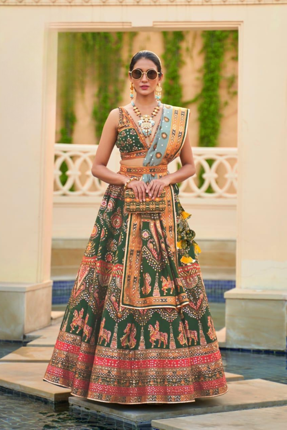 Emerald Elegance Silk Lehenga Choli with Intricate Embroidery - LaVante Fashion