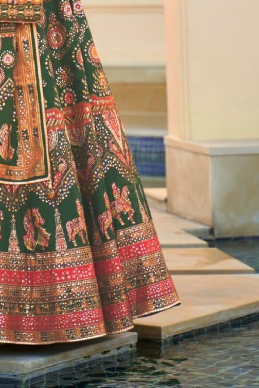 Emerald Elegance Silk Lehenga Choli with Intricate Embroidery - LaVante Fashion
