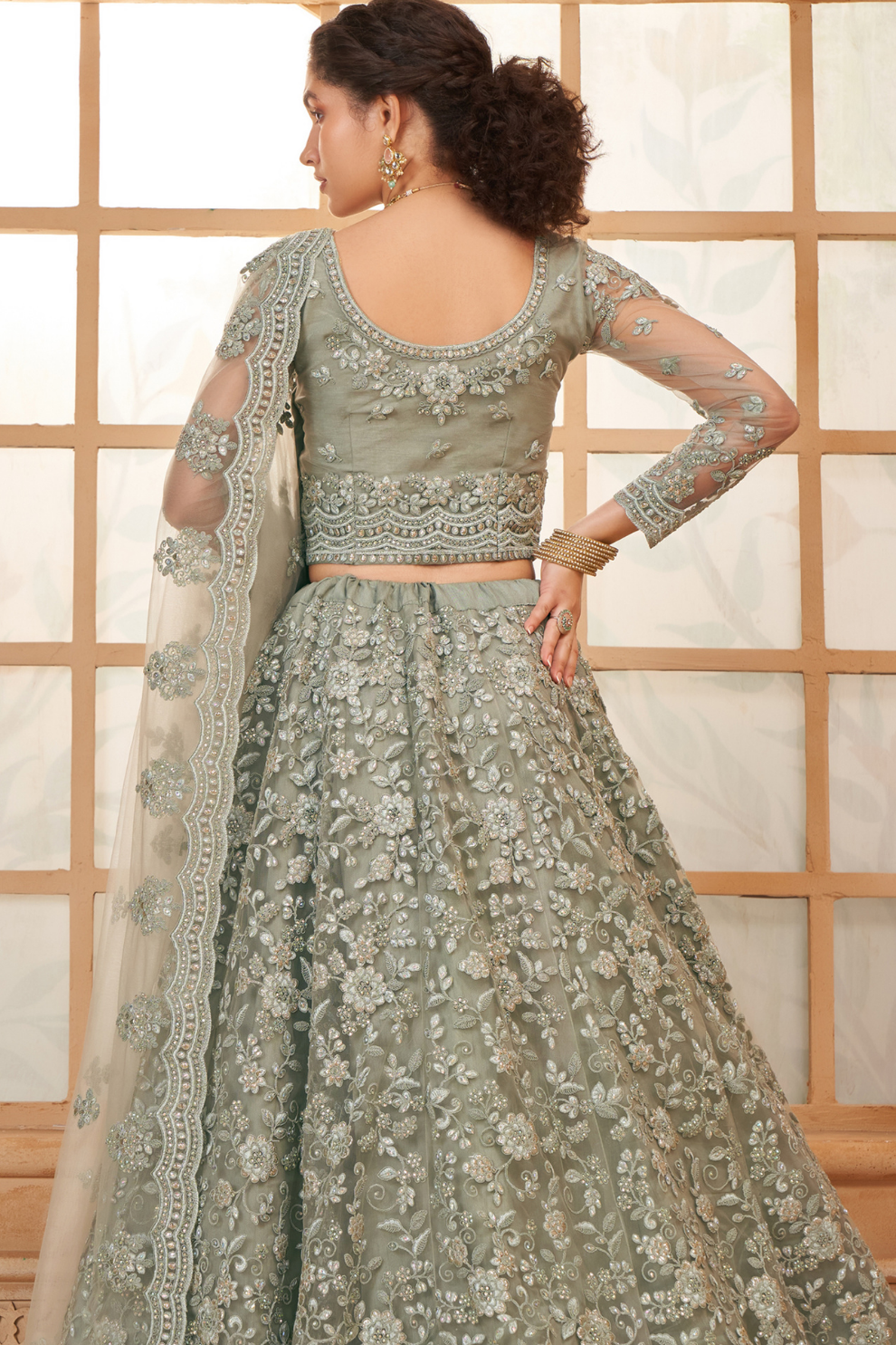 Sage Green Bridal Lehenga Choli For Weddings & Parties