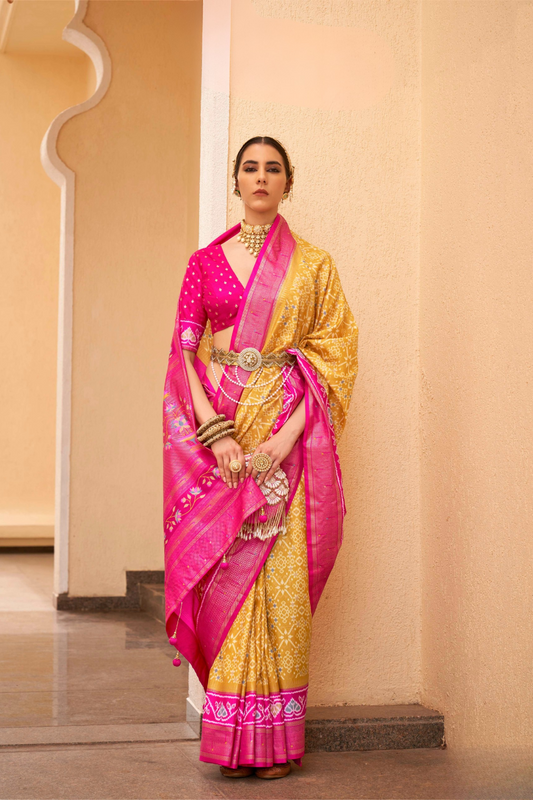 Elegant Silk Saree Featuring Classic Patola Print Work