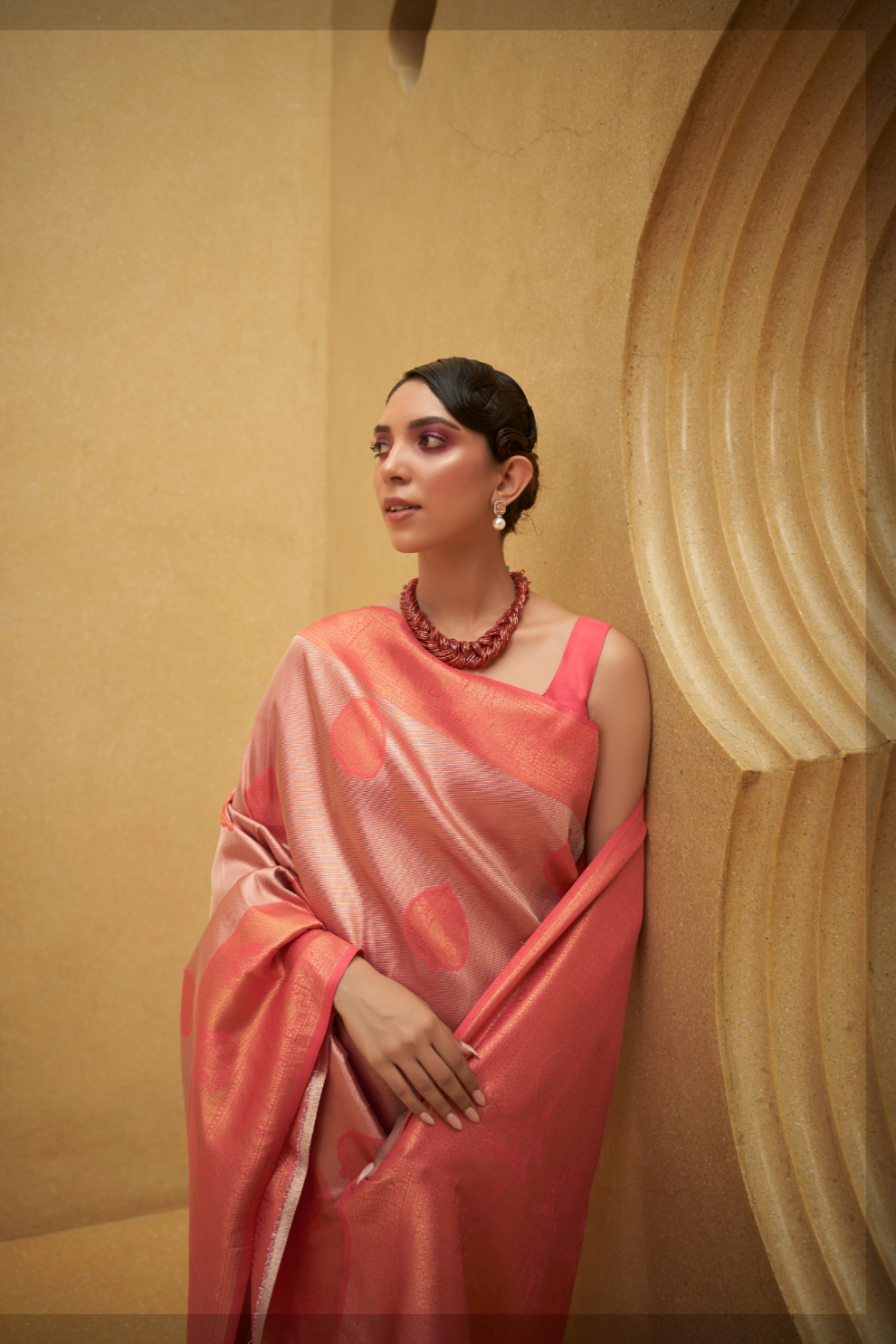 Two-Tone Nylon Woven Silk Saree with Elegant Shine