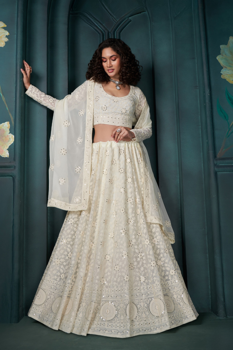 Designer White Georgette Lehenga With Intricate Thread