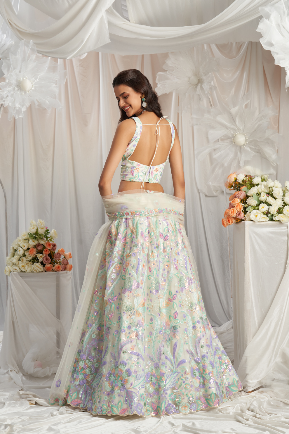 Graceful Net Semi-Stitched Lehenga Choli With Sequin Detailing