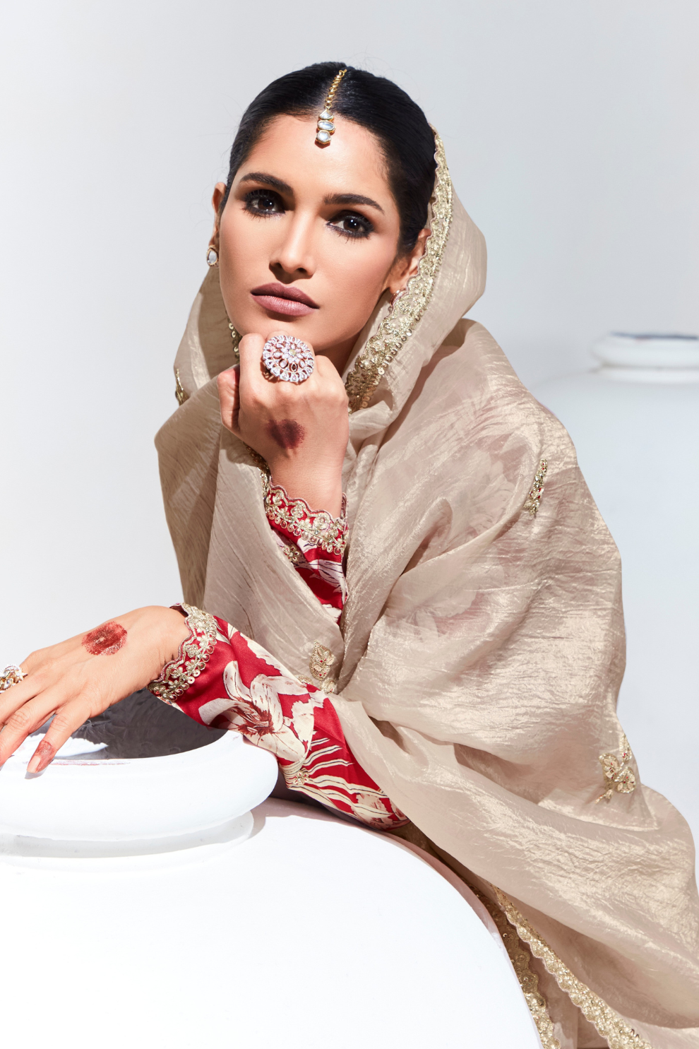 Elegant Tissue Saree with Sequins and Thread Embroidery Work