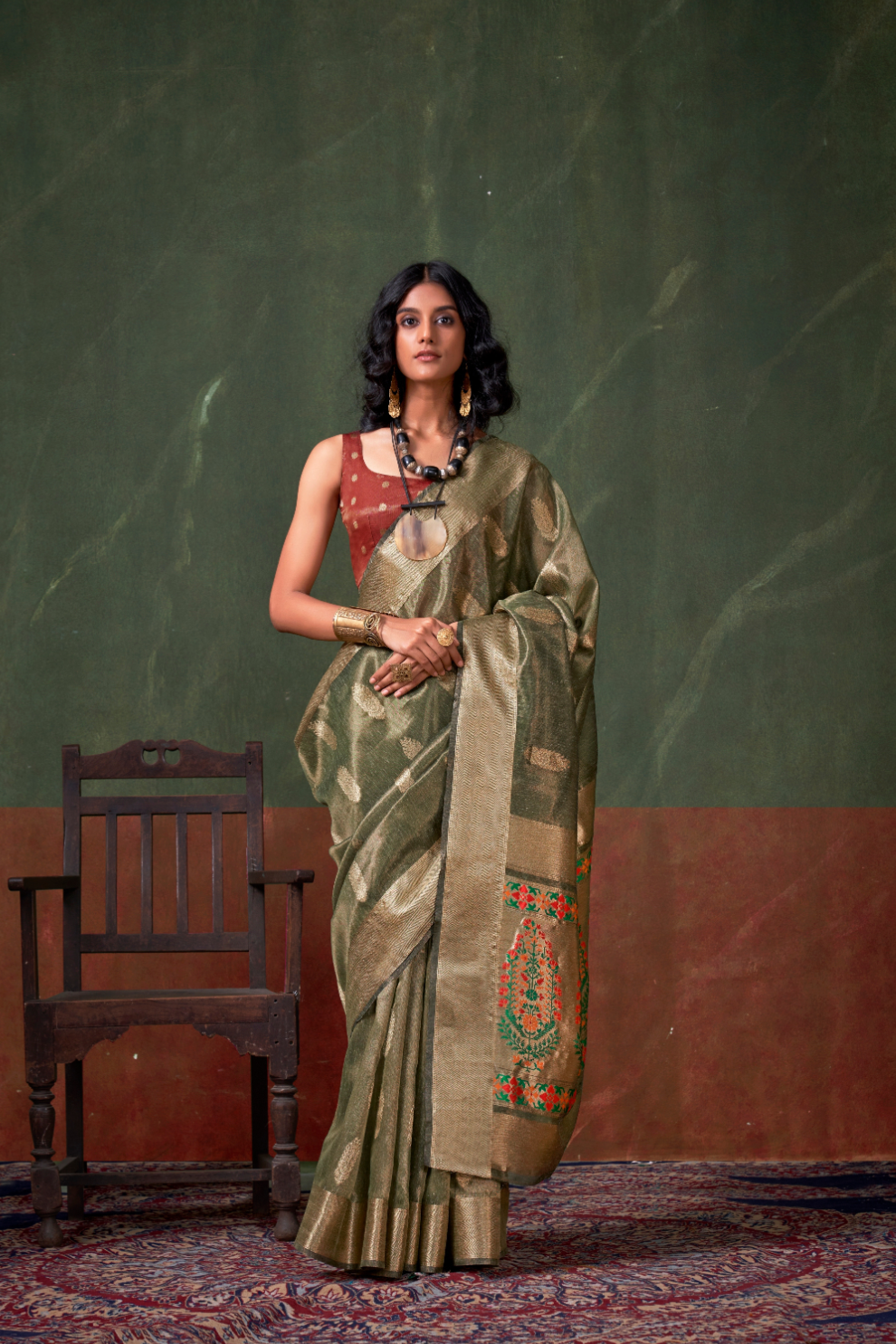 Paithani Zari Tissue Saree with Traditional Handloom Weaving