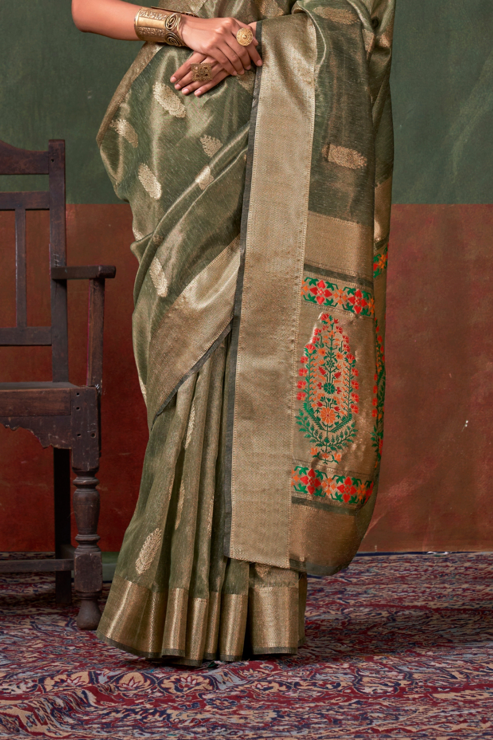 Paithani Zari Tissue Saree with Traditional Handloom Weaving