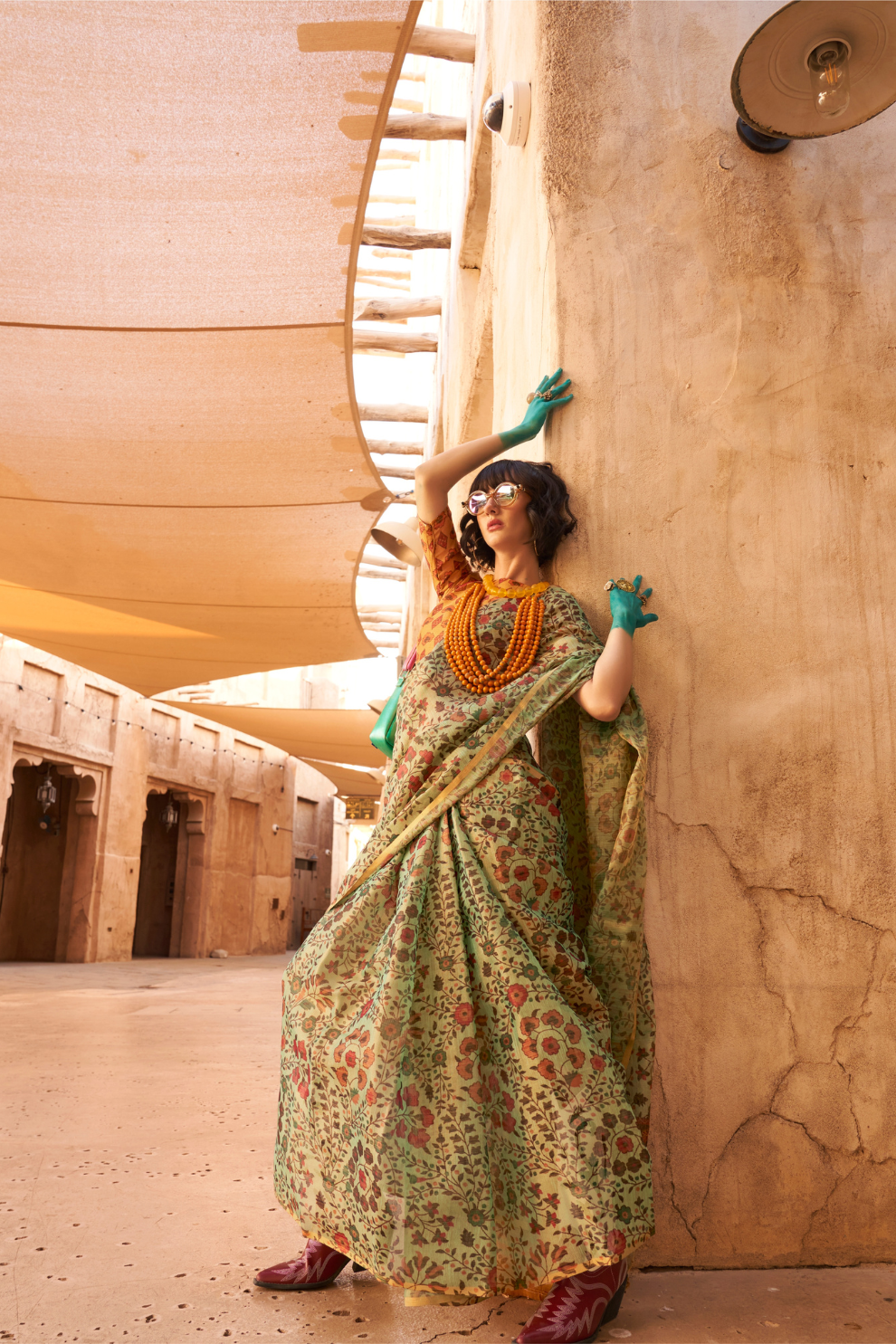 Digital Printed Tissue Silk Saree with Subtle Zari Shine