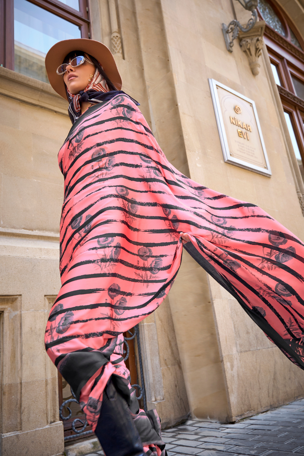 Printed Satin Creep Saree with Smooth Modern Style Finish