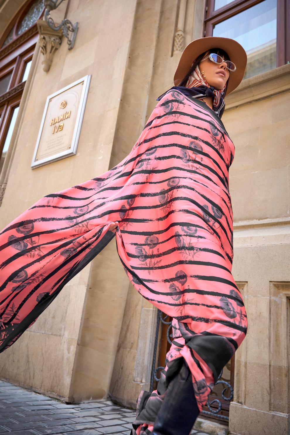 Printed Satin Creep Saree with Smooth Modern Style Finish