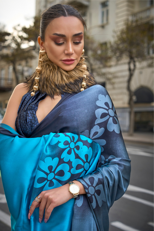 Printed Satin Crepe Saree with Soft Silky Fall and Shine