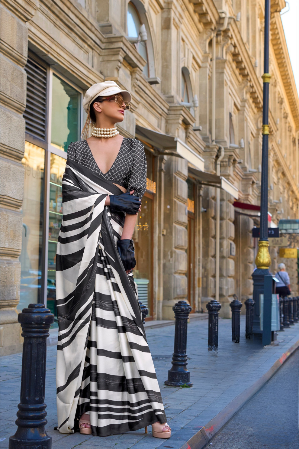 Printed Satin Crepe Saree with Soft Silky Fall and Shine