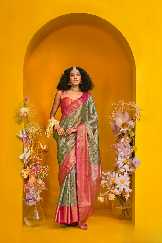Pure Dharmavaram Silk Saree with Handloom Weaving Craft