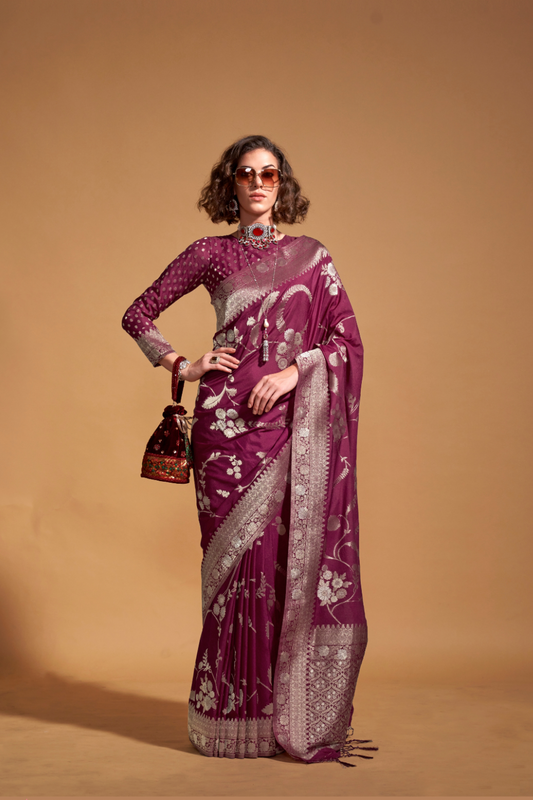 Pure Georgette Handloom Woven Silk Saree with Graceful Texture