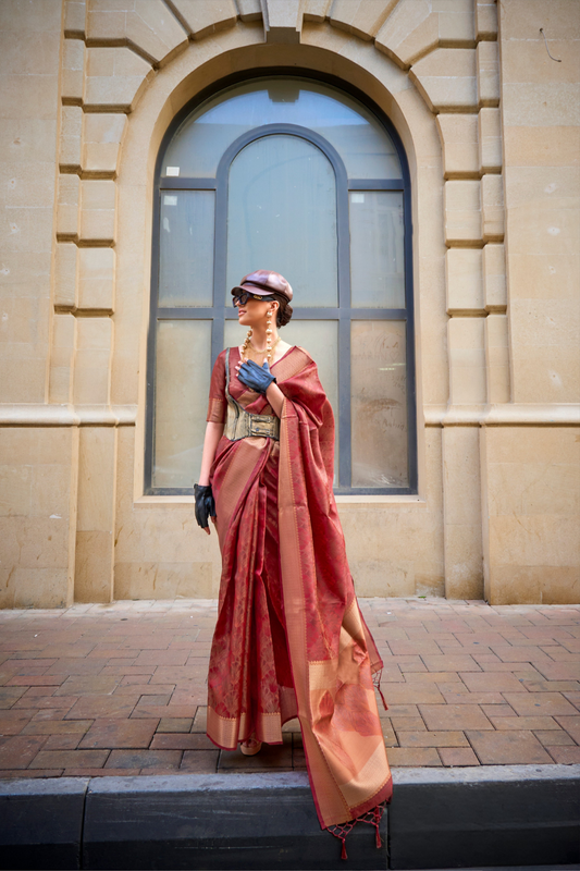Pure Handloom Two Tone Organza Weaving Saree with Subtle Zari Shine