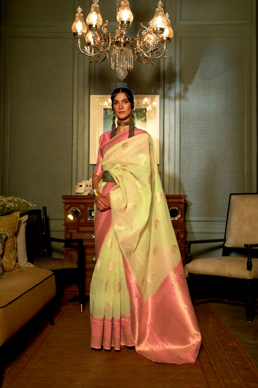 Pure Linen Weaving Saree with Stylish Copper Zari Work