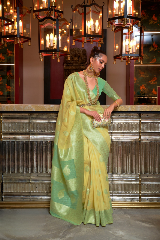 Woven Linen Silk Saree with Subtle Zari Detailing