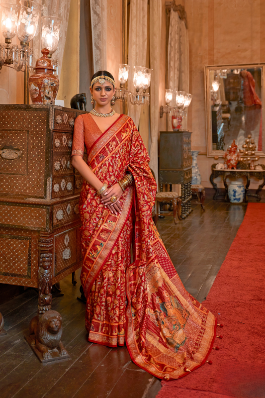 Handcrafted Patola Silk Saree with Traditional Design Motifs