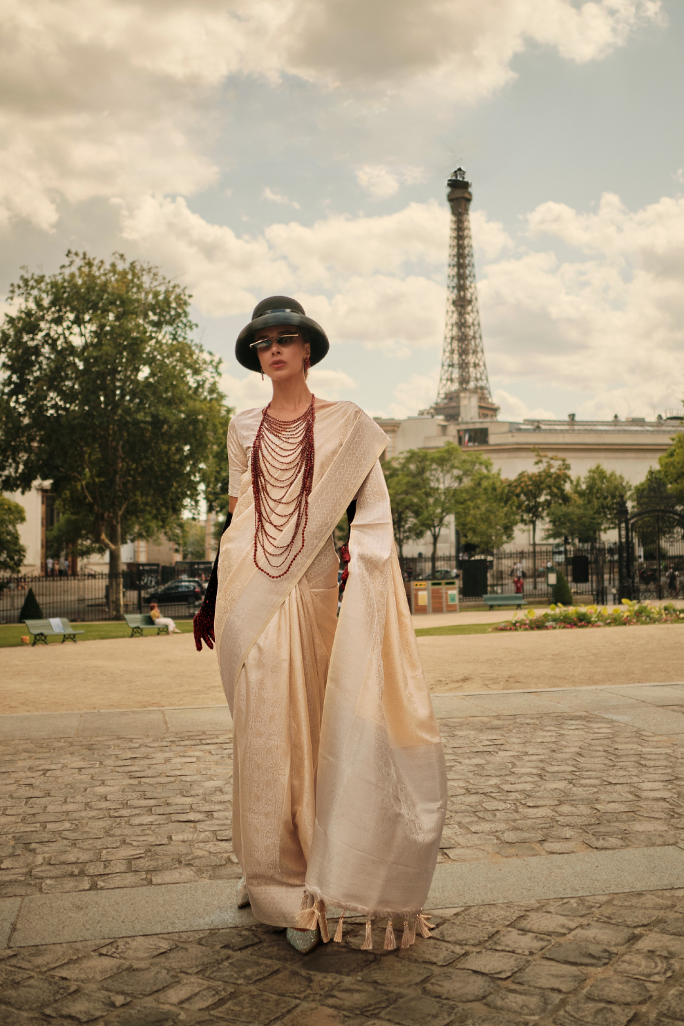 Lustrous Silk Satin Saree with Elegant Drape