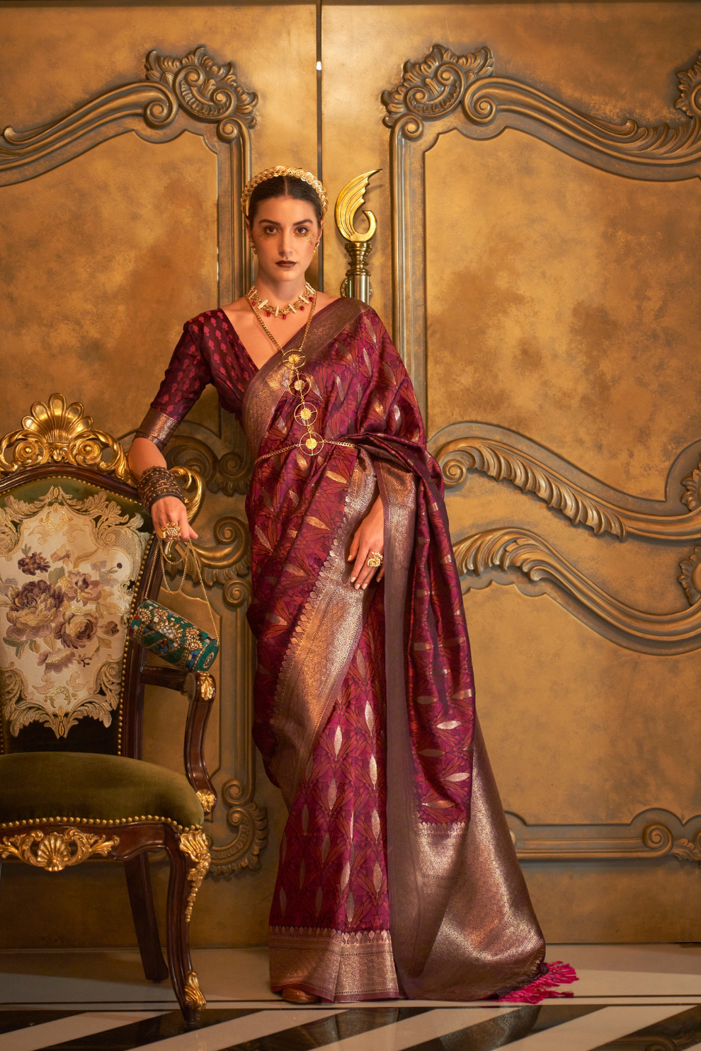 Satin Handloom Saree with Intricate Weaving Work