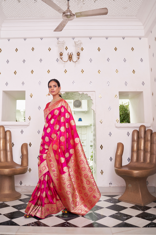 Glossy Satin Silk Saree with Intricate Weaving Work