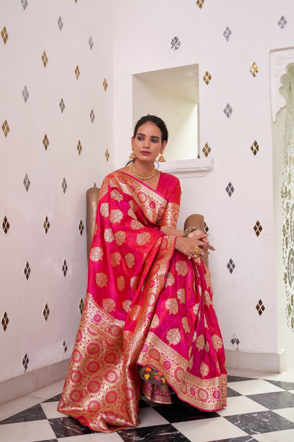 Glossy Satin Silk Saree with Intricate Weaving Work
