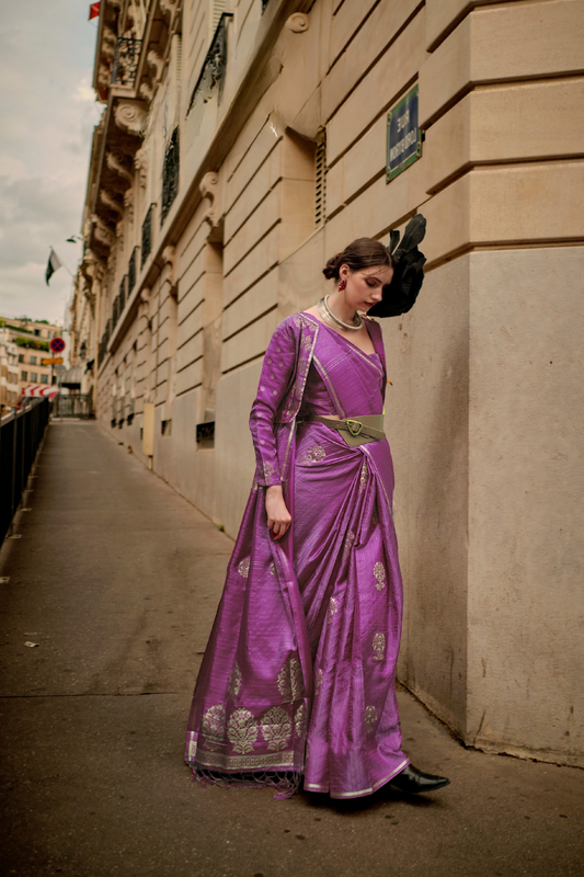 Zari Handloom Woven Satin Silk Saree with Lustrous Finish