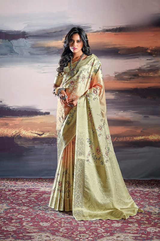 Elegant Pure Satin Fabric Featuring Self Weaving and Floral Digital Printt