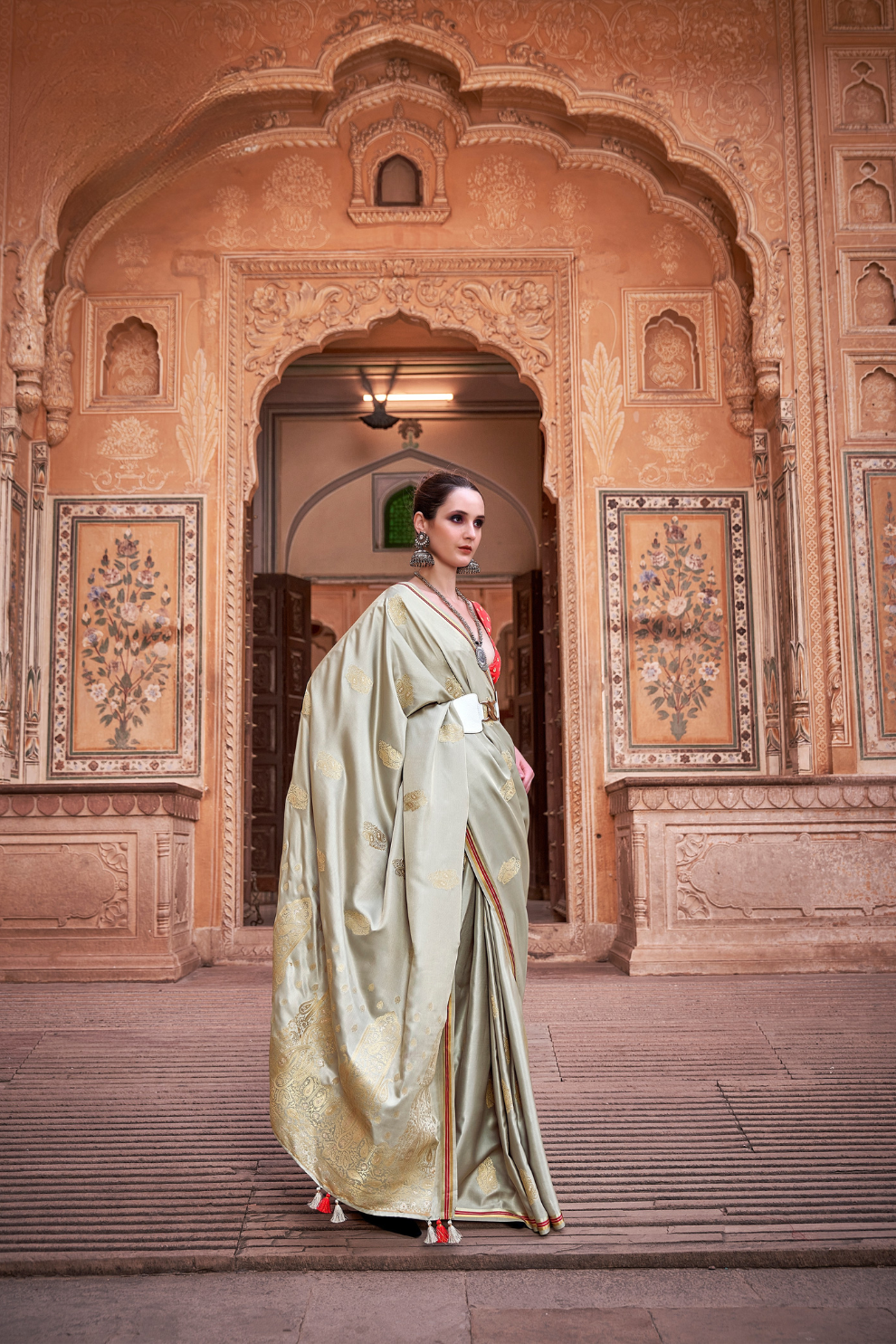Luxurious Satin Fabric Adorned with Traditional Zari Work - LaVante Fashion
