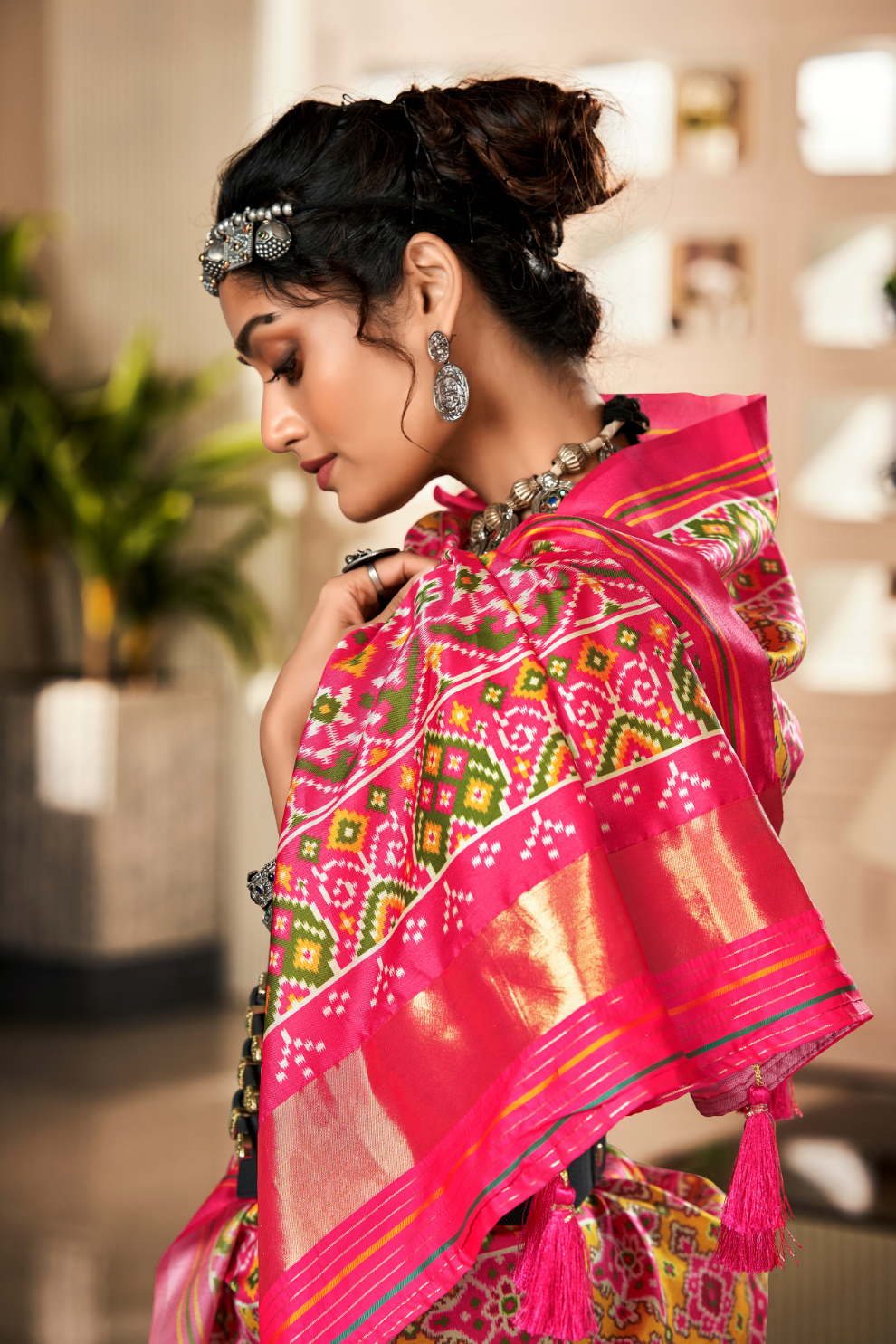 Pure Tussar Silk Saree with Patola Print & Lagdi Patta Pallu - LaVante Fashion