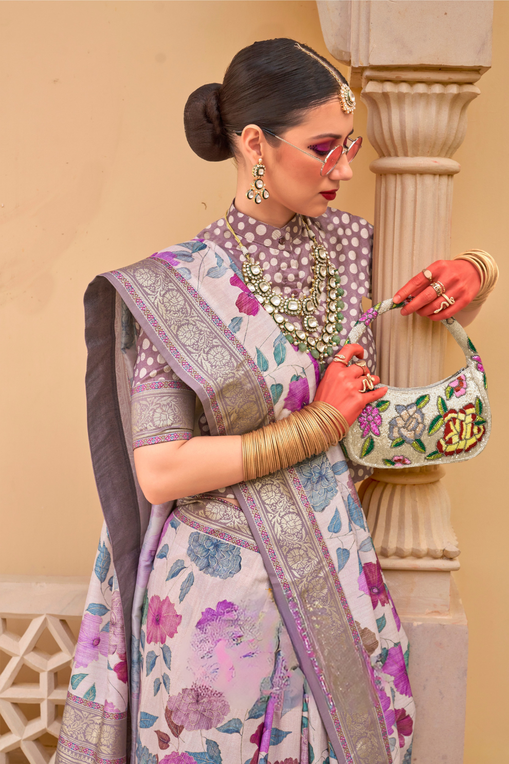 Modern Foil Printed Silk Saree with Aqua Inspired Finish