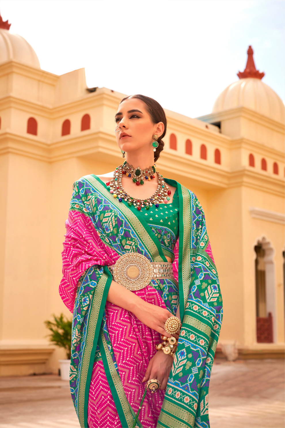 Classy Mehndi Traditional Saree with Elegant Weaving Work