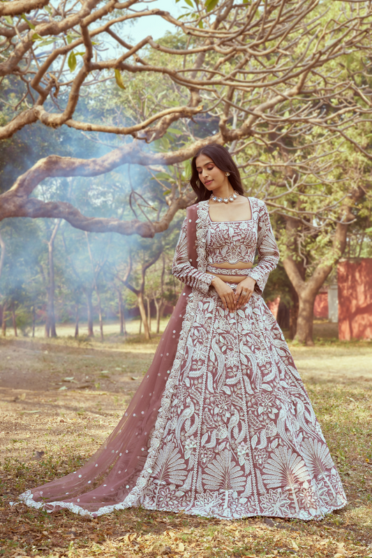 Elegant Satin Lehenga Set with Handcrafted Sequin Embroidery
