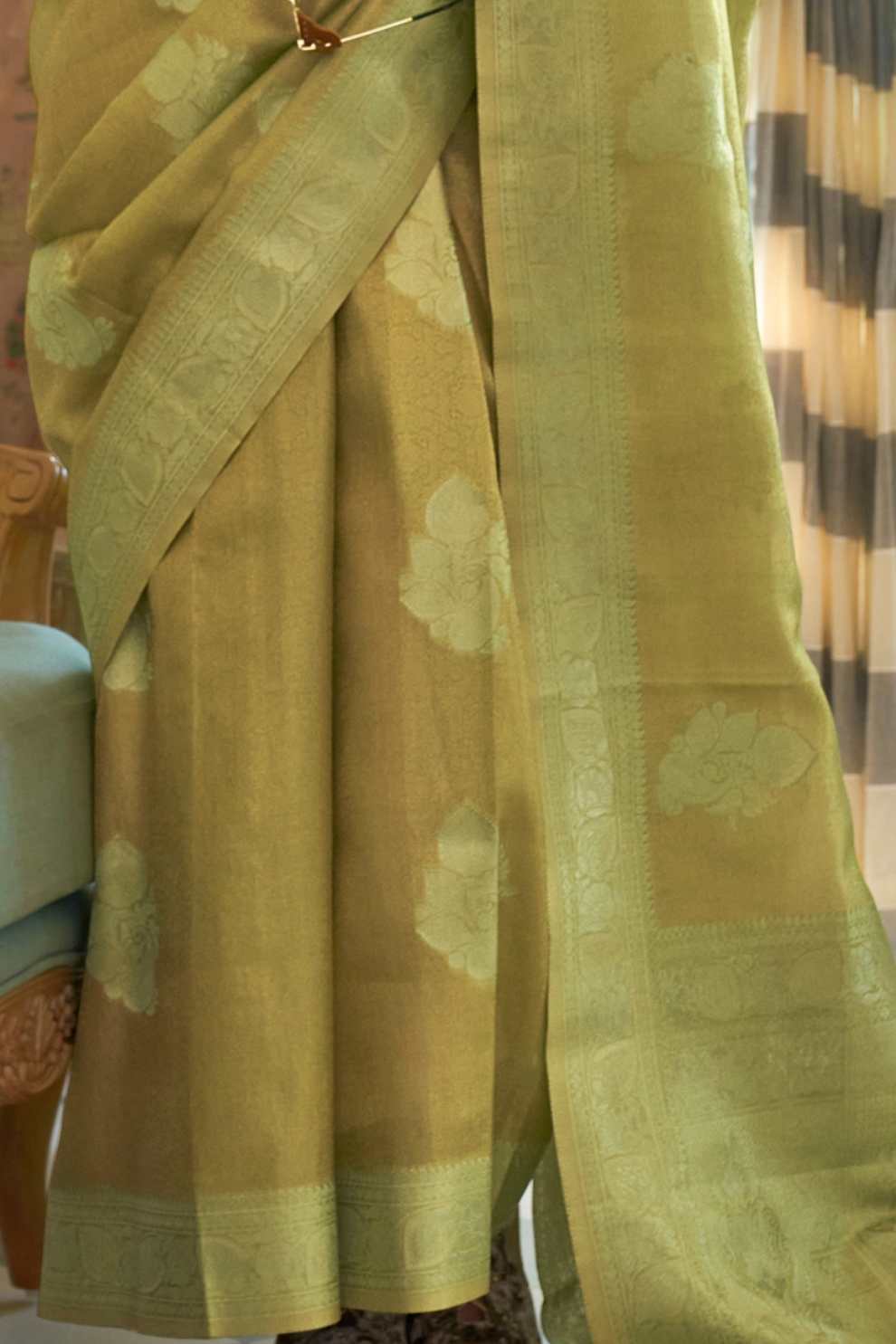 Woven Satin Tissue Silk Saree with Lustrous Texture and Graceful Drape