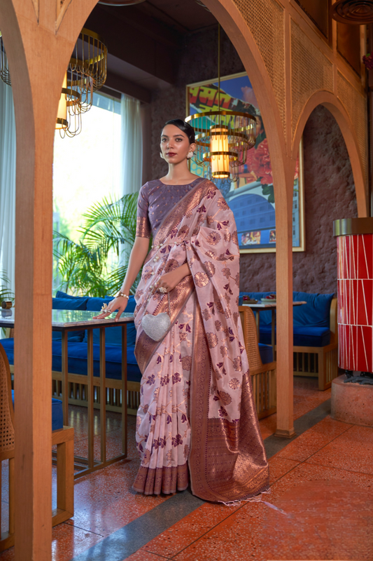 Shimmer Organza Silk Saree with Elegant Copper Zari Weaving