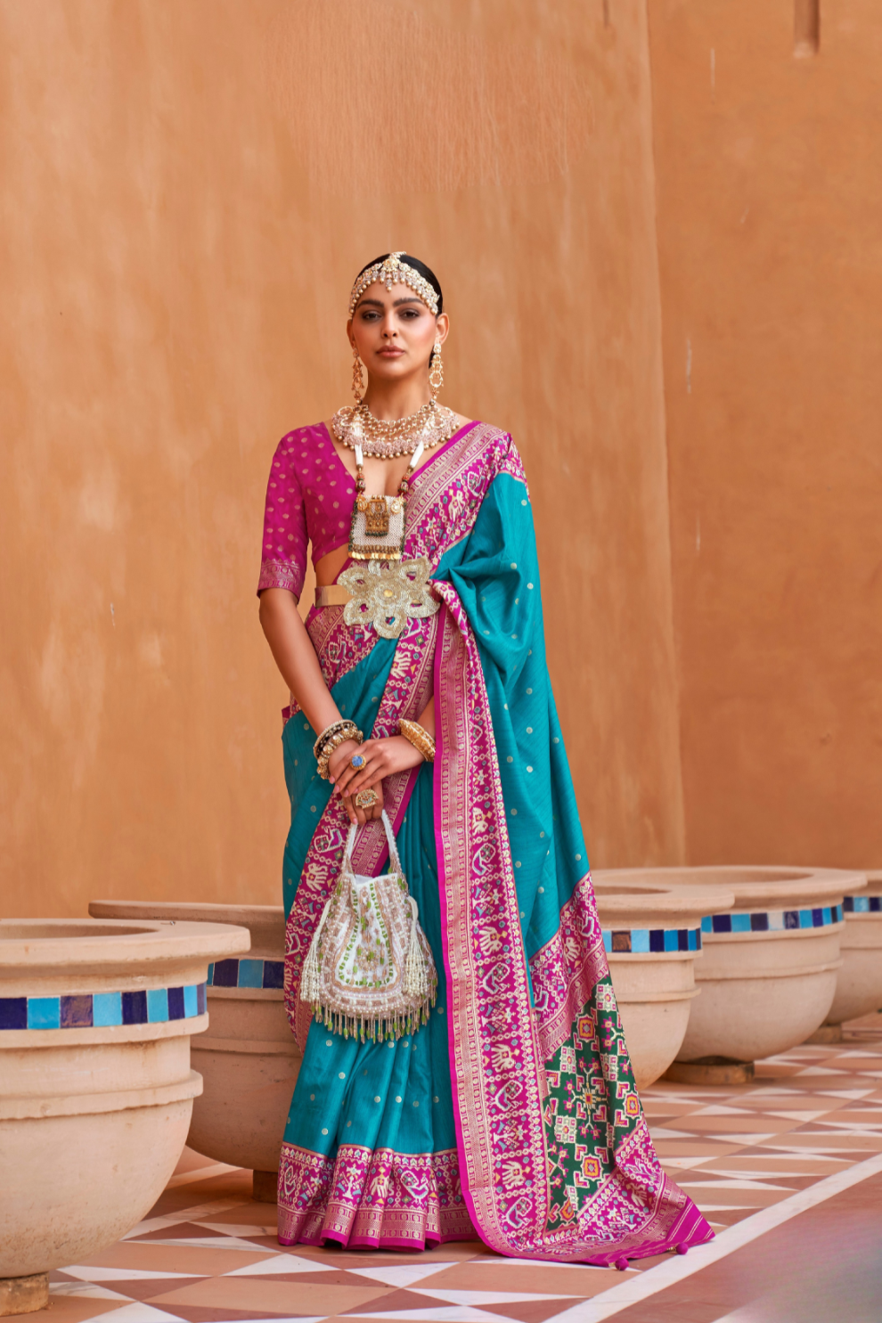 Elegant Zari Patola Saree with Polka Dot Woven Design