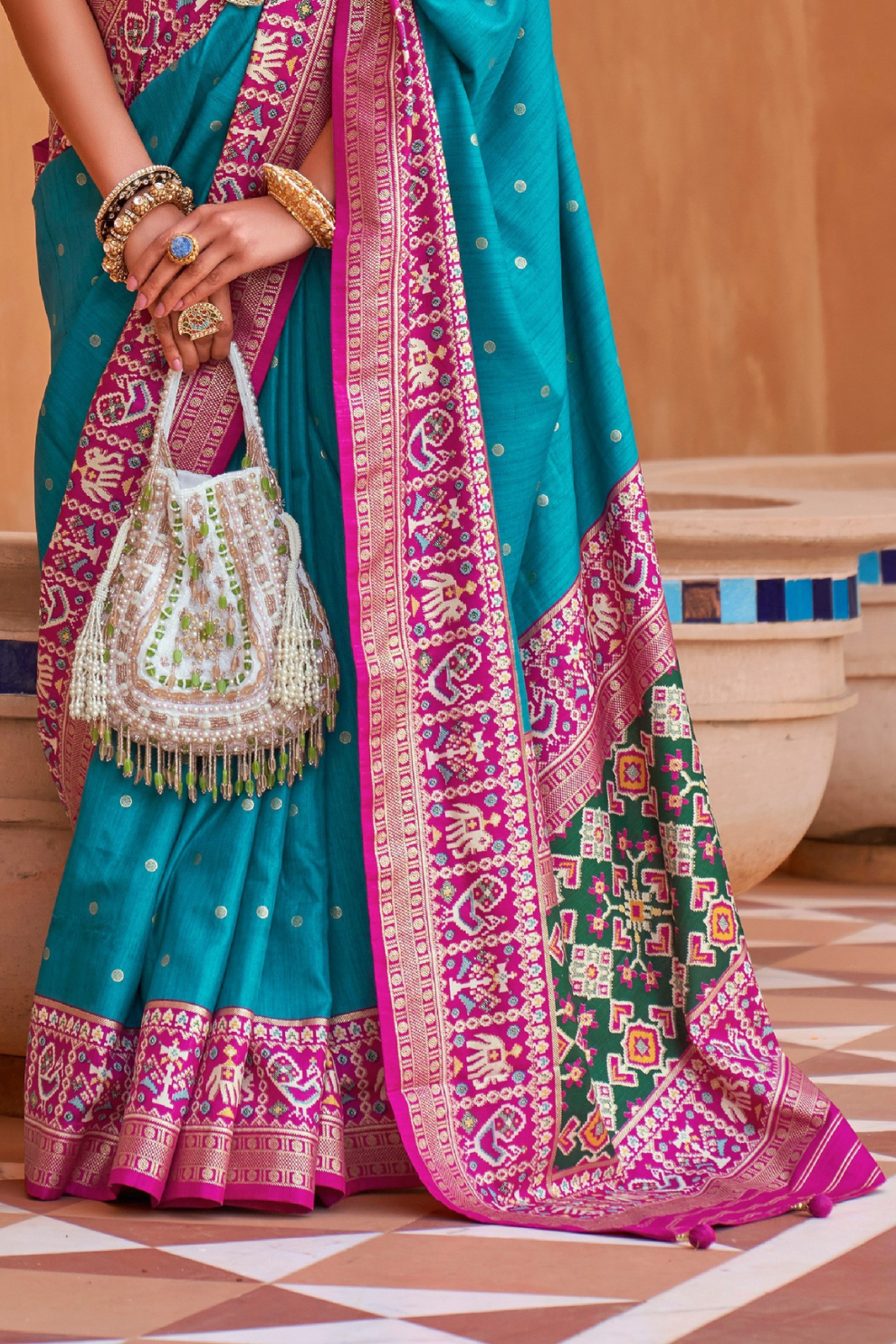 Elegant Zari Patola Saree with Polka Dot Woven Design