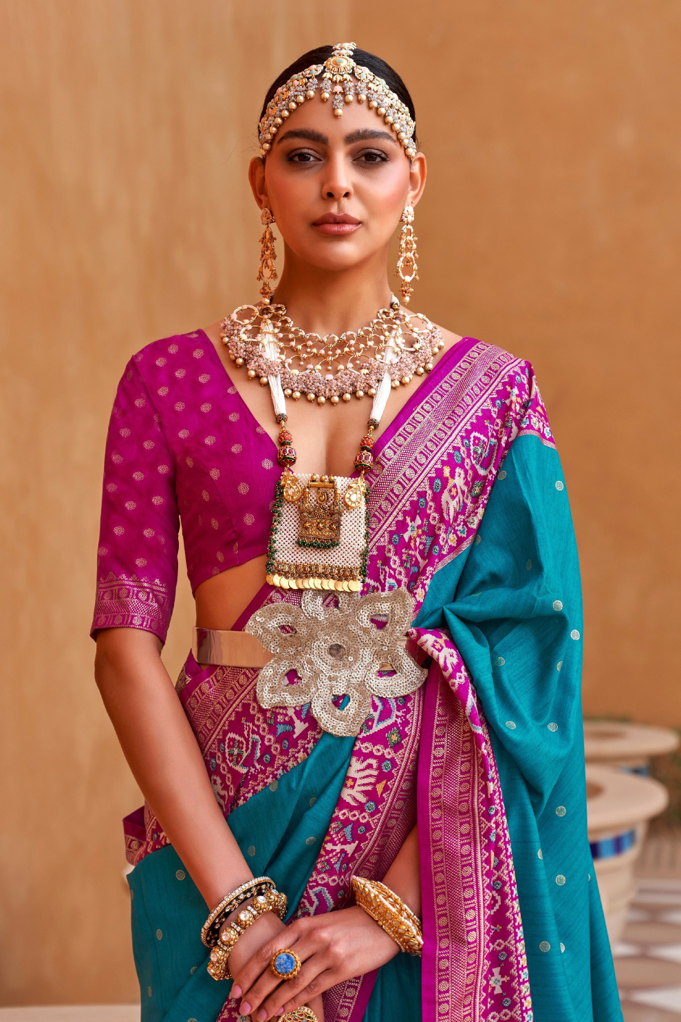 Elegant Zari Patola Saree with Polka Dot Woven Design