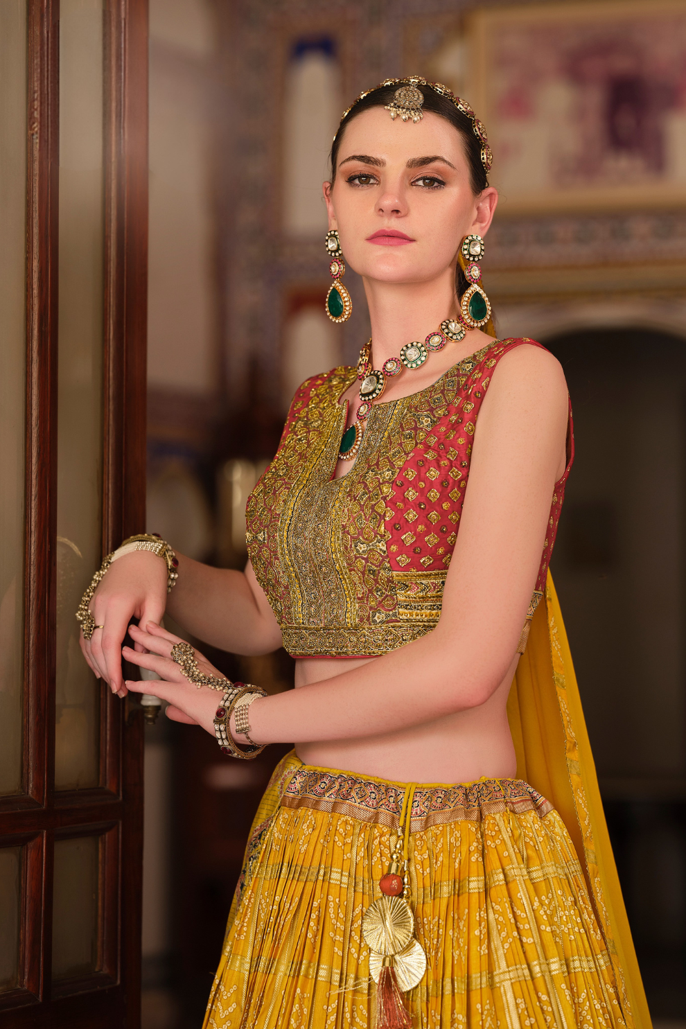 Yellow Silk Foil Print Readymade Lehenga Choli for Ceremonial Wear - LaVante Fashion